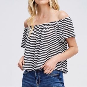 𝅺PUFF Sleeve Nautical Striped Crop Top